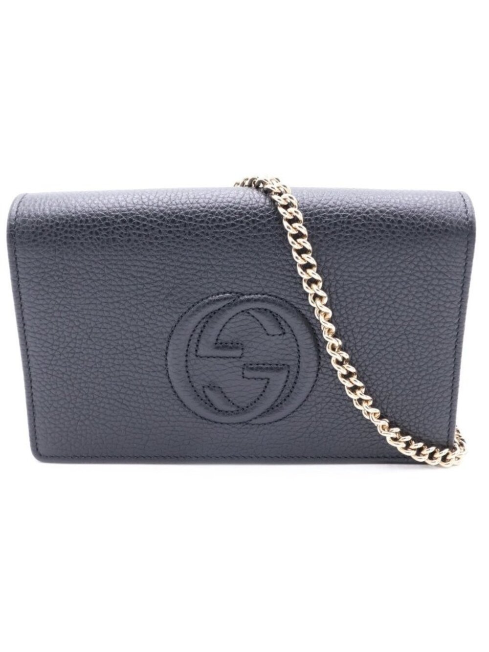 Gucci Soho Interlocking G Calfskin Chain Wallet Shoulder Bag Black